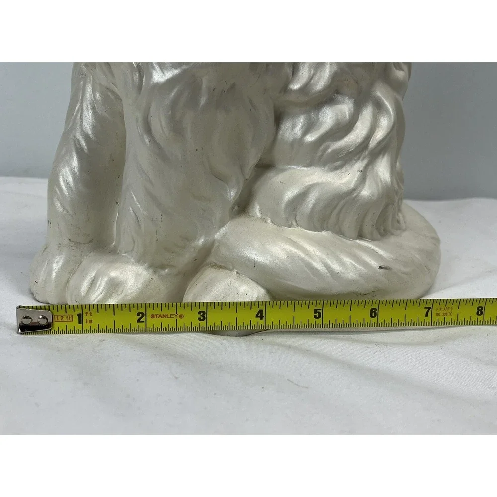Vintage MCM Persian White Cat Statue with Green Eyes 12
